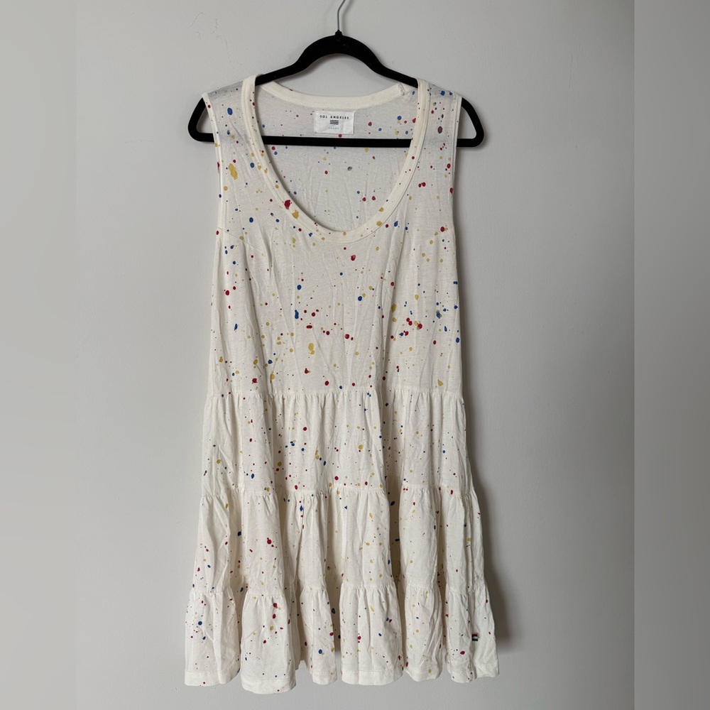 Sol Angeles Essential Tiered Tank Dress 100% Cotton Paint Splatter